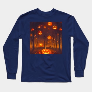 Pumpkin Jack O Lanterns in the Horror Woods Scary Pumpkins Long Sleeve T-Shirt